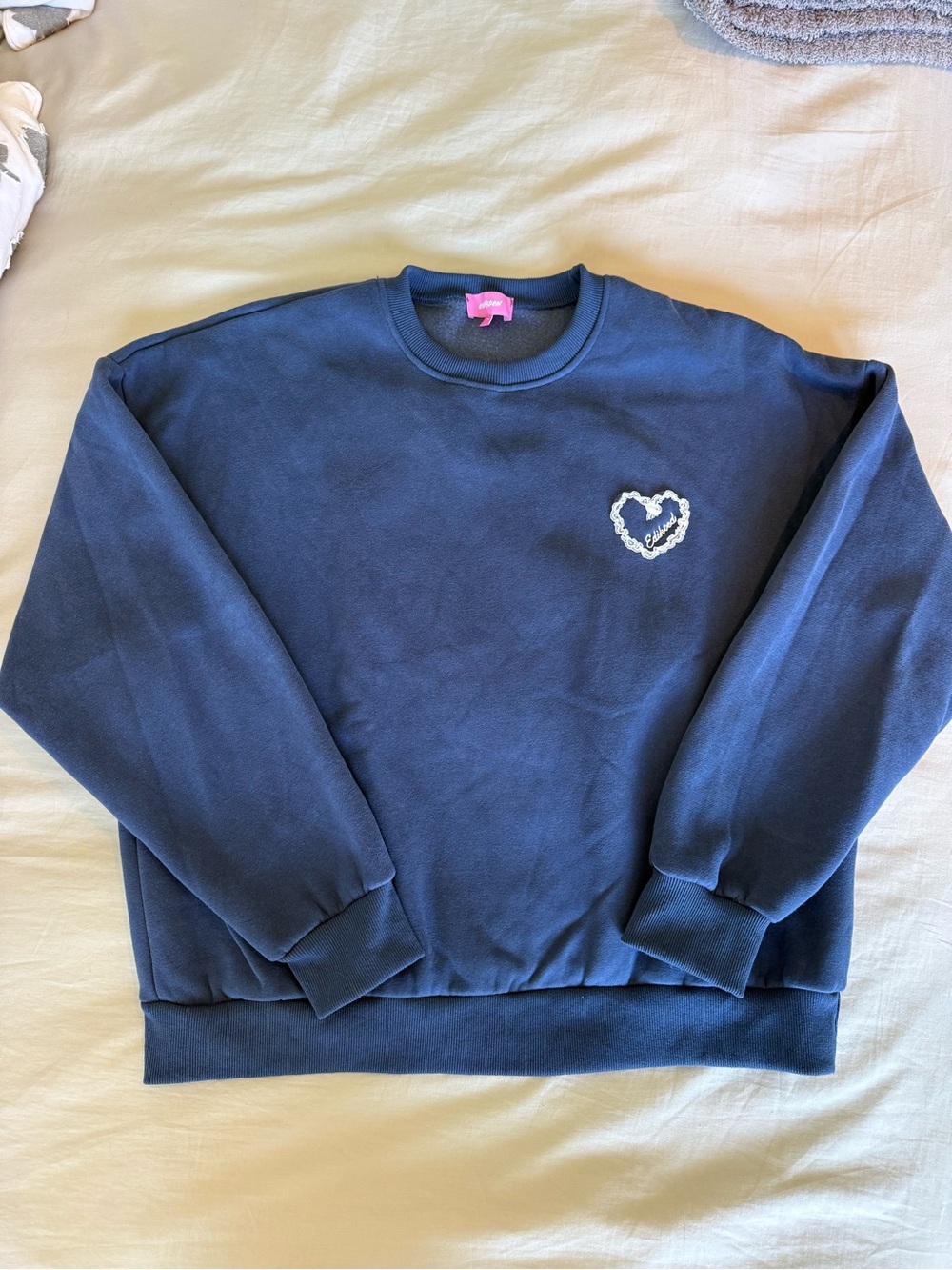 Edikted Navy Sweatshirt with Embroidered Heart